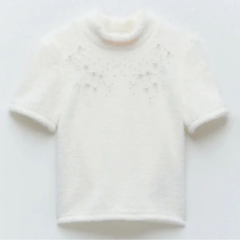 Zara Faux Fur Pearl Trim Top